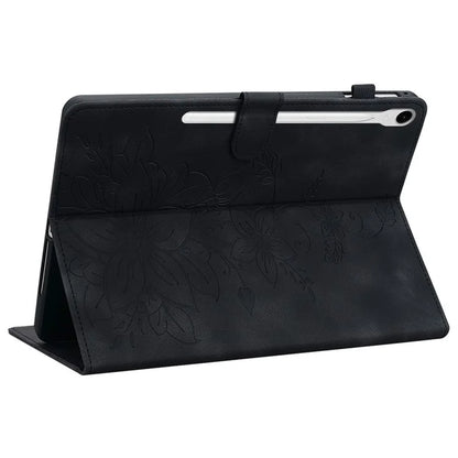 For Samsung Galaxy Tab S9 / Tab S7 / Tab S8 Case PU Leather+TPU Lily Flower Tablet Stand Shell