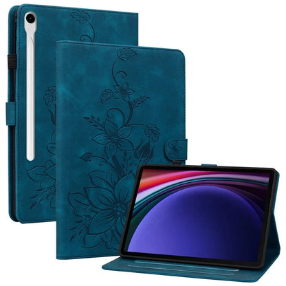 For Samsung Galaxy Tab S9 / Tab S7 / Tab S8 Case PU Leather+TPU Lily Flower Tablet Stand Shell