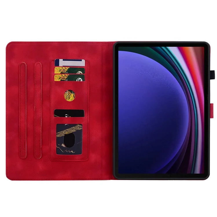 For Samsung Galaxy Tab S9 / Tab S7 / Tab S8 Case PU Leather+TPU Lily Flower Tablet Stand Shell