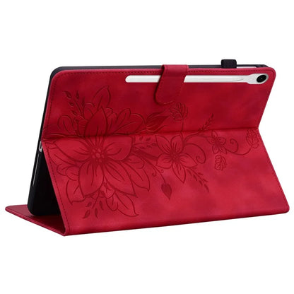 For Samsung Galaxy Tab S9 / Tab S7 / Tab S8 Case PU Leather+TPU Lily Flower Tablet Stand Shell