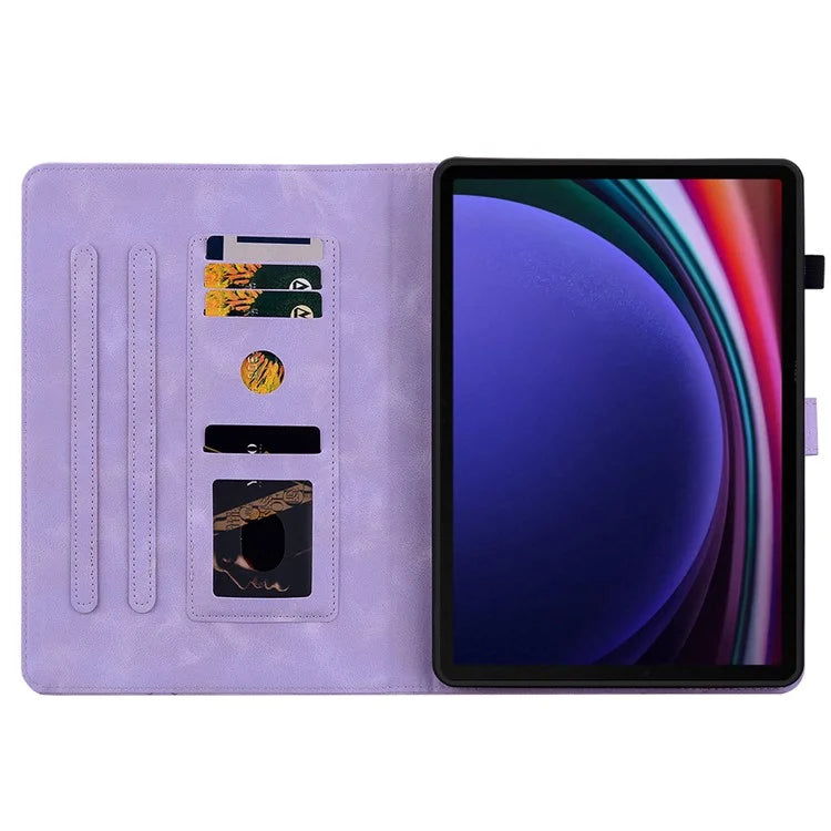 For Samsung Galaxy Tab S9 / Tab S7 / Tab S8 Case PU Leather+TPU Lily Flower Tablet Stand Shell