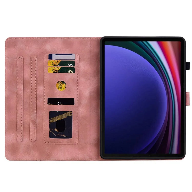 For Samsung Galaxy Tab S9 / Tab S7 / Tab S8 Case PU Leather+TPU Lily Flower Tablet Stand Shell