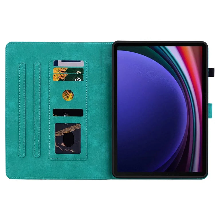 For Samsung Galaxy Tab S9 / Tab S7 / Tab S8 Case PU Leather+TPU Lily Flower Tablet Stand Shell