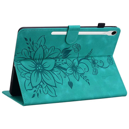 For Samsung Galaxy Tab S9 / Tab S7 / Tab S8 Case PU Leather+TPU Lily Flower Tablet Stand Shell