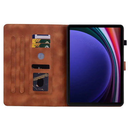 For Samsung Galaxy Tab S9 / Tab S7 / Tab S8 Case PU Leather+TPU Lily Flower Tablet Stand Shell