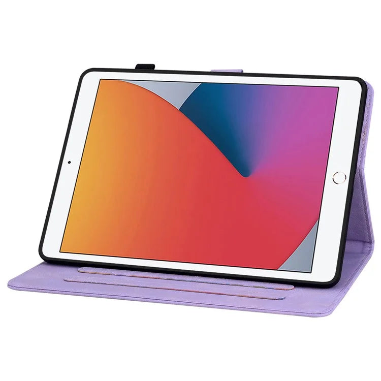 For iPad 10.2 (2021) / (2019) / (2020) Protective Case Anti-Drop Imprint PU Leather Tablet Cover