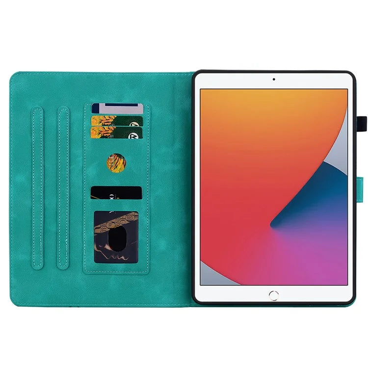 For iPad 10.2 (2021) / (2019) / (2020) Protective Case Anti-Drop Imprint PU Leather Tablet Cover