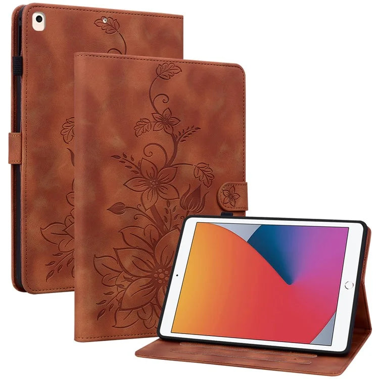 For iPad 10.2 (2021) / (2019) / (2020) Protective Case Anti-Drop Imprint PU Leather Tablet Cover