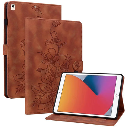 For iPad 10.2 (2021) / (2019) / (2020) Protective Case Anti-Drop Imprint PU Leather Tablet Cover