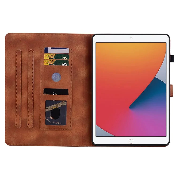 For iPad 10.2 (2021) / (2019) / (2020) Protective Case Anti-Drop Imprint PU Leather Tablet Cover