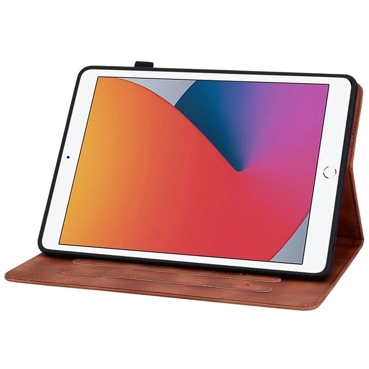 For iPad 10.2 (2021) / (2019) / (2020) Protective Case Anti-Drop Imprint PU Leather Tablet Cover