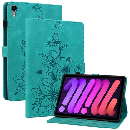 For iPad mini (2021) Case Lily Flower Design PU Leather Stand Tablet Cover