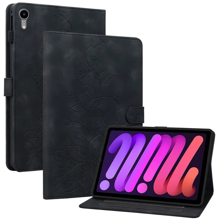For iPad mini (2021) Case Lily Flower Design PU Leather Stand Tablet Cover