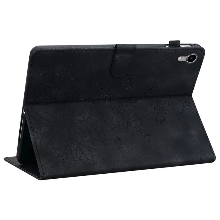 For iPad mini (2021) Case Lily Flower Design PU Leather Stand Tablet Cover