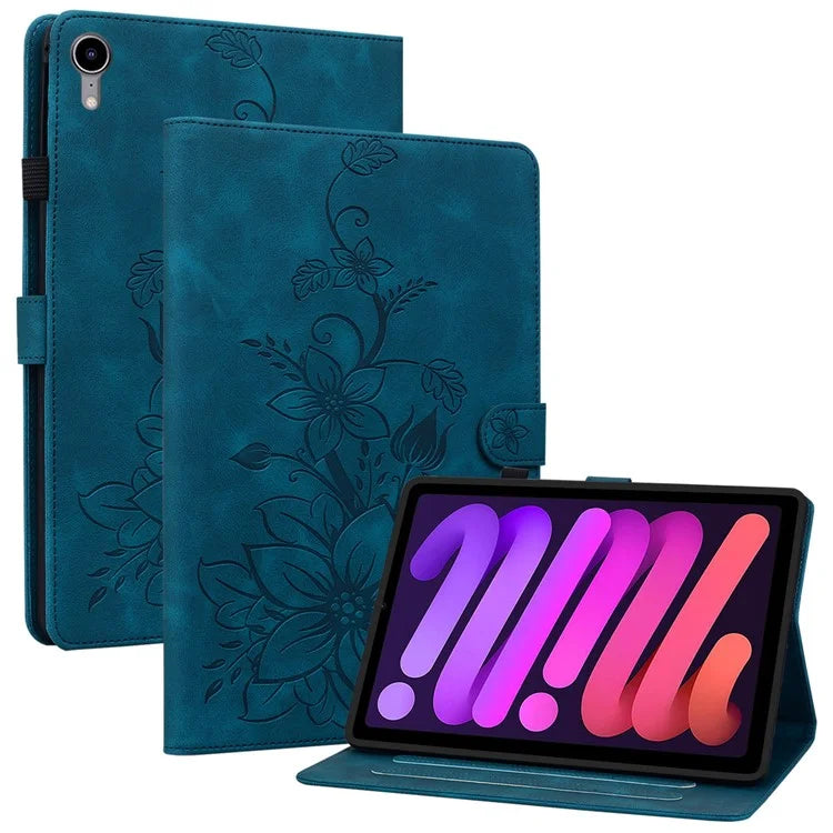 For iPad mini (2021) Case Lily Flower Design PU Leather Stand Tablet Cover