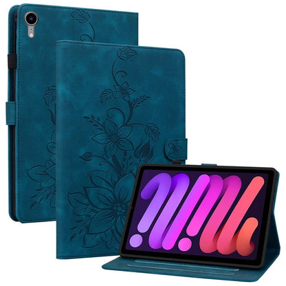 For iPad mini (2021) Case Lily Flower Design PU Leather Stand Tablet Cover