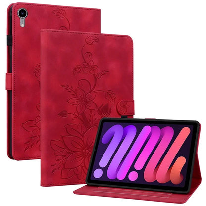 For iPad mini (2021) Case Lily Flower Design PU Leather Stand Tablet Cover