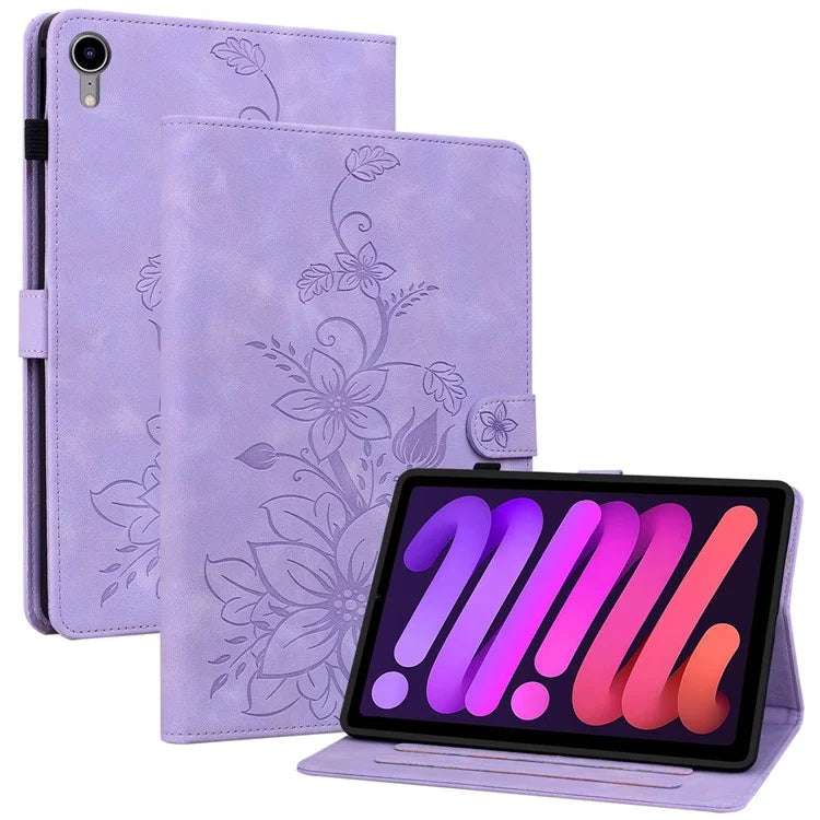 For iPad mini (2021) Case Lily Flower Design PU Leather Stand Tablet Cover
