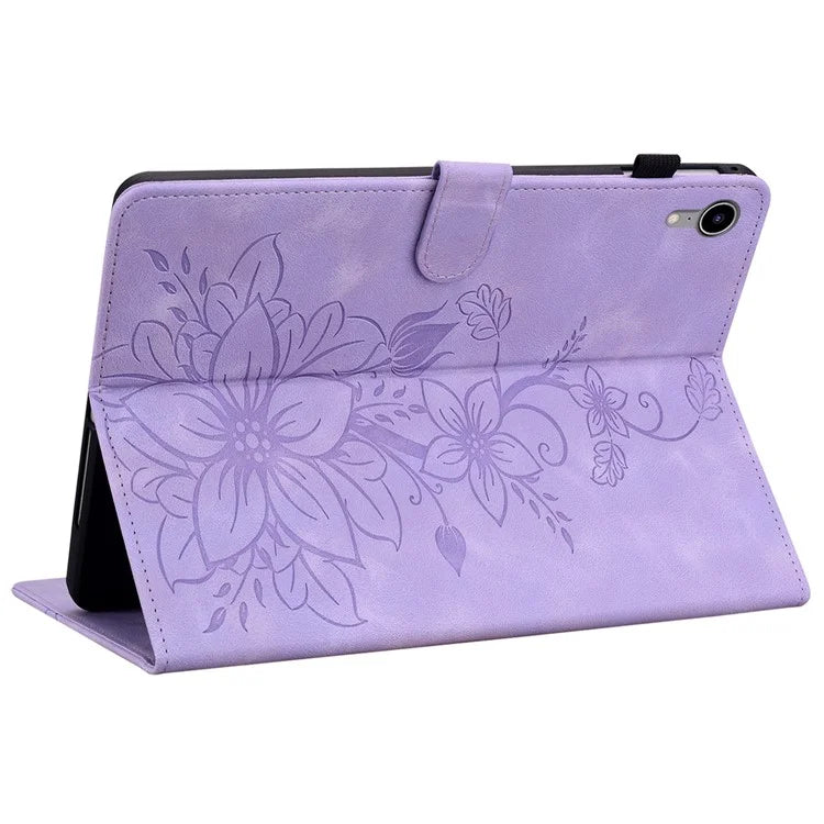 For iPad mini (2021) Case Lily Flower Design PU Leather Stand Tablet Cover