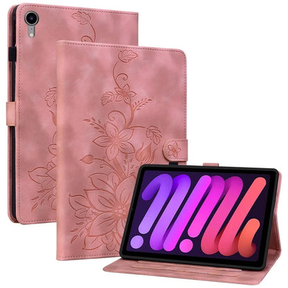 For iPad mini (2021) Case Lily Flower Design PU Leather Stand Tablet Cover