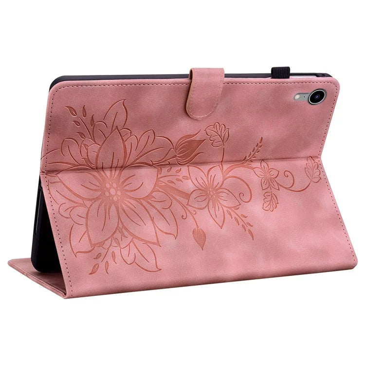For iPad mini (2021) Case Lily Flower Design PU Leather Stand Tablet Cover