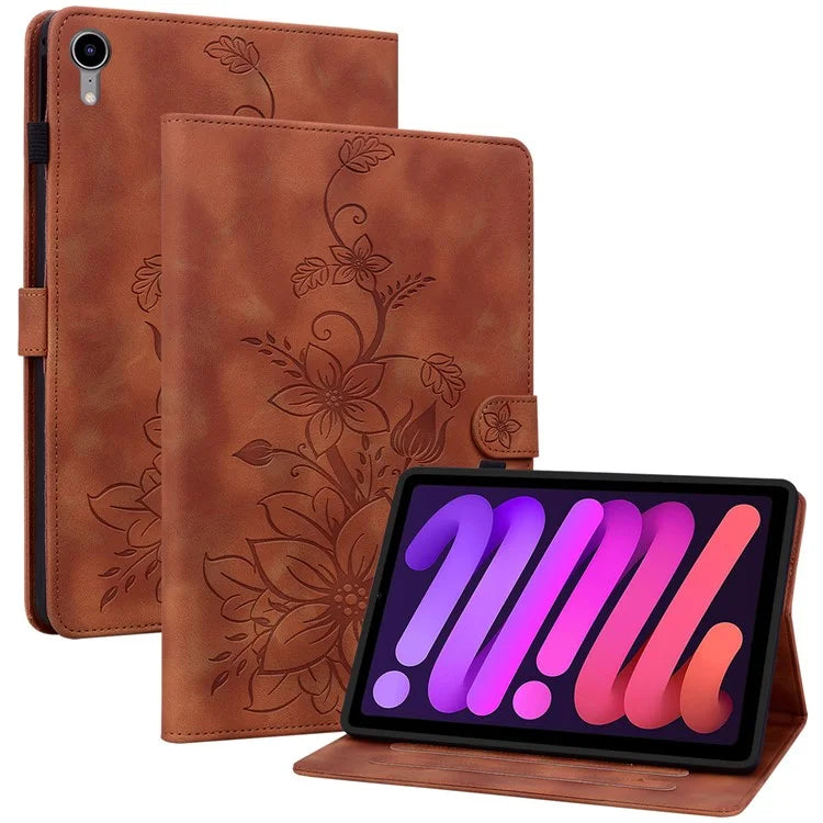 For iPad mini (2021) Case Lily Flower Design PU Leather Stand Tablet Cover