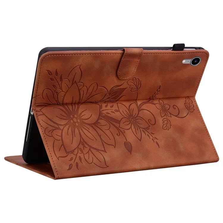 For iPad mini (2021) Case Lily Flower Design PU Leather Stand Tablet Cover