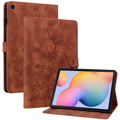 For Samsung Galaxy Tab S6 Lite (2020) / (2022) / (2024) Case Lily Flower Imprint Card Holder Leather Tablet Cover