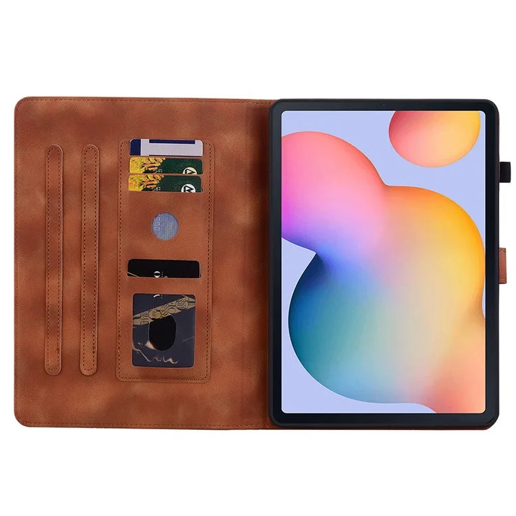 For Samsung Galaxy Tab S6 Lite (2020) / (2022) / (2024) Case Lily Flower Imprint Card Holder Leather Tablet Cover
