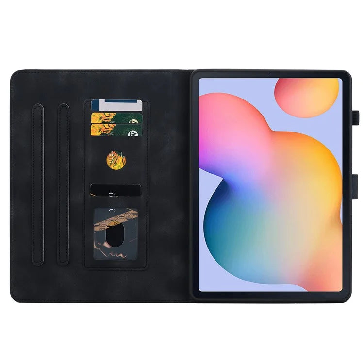 For Samsung Galaxy Tab S6 Lite (2020) / (2022) / (2024) Case Lily Flower Imprint Card Holder Leather Tablet Cover