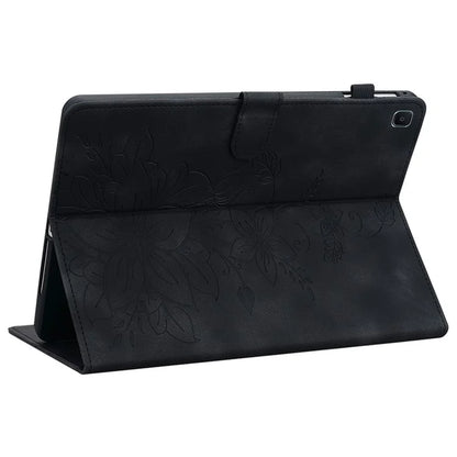 For Samsung Galaxy Tab S6 Lite (2020) / (2022) / (2024) Case Lily Flower Imprint Card Holder Leather Tablet Cover