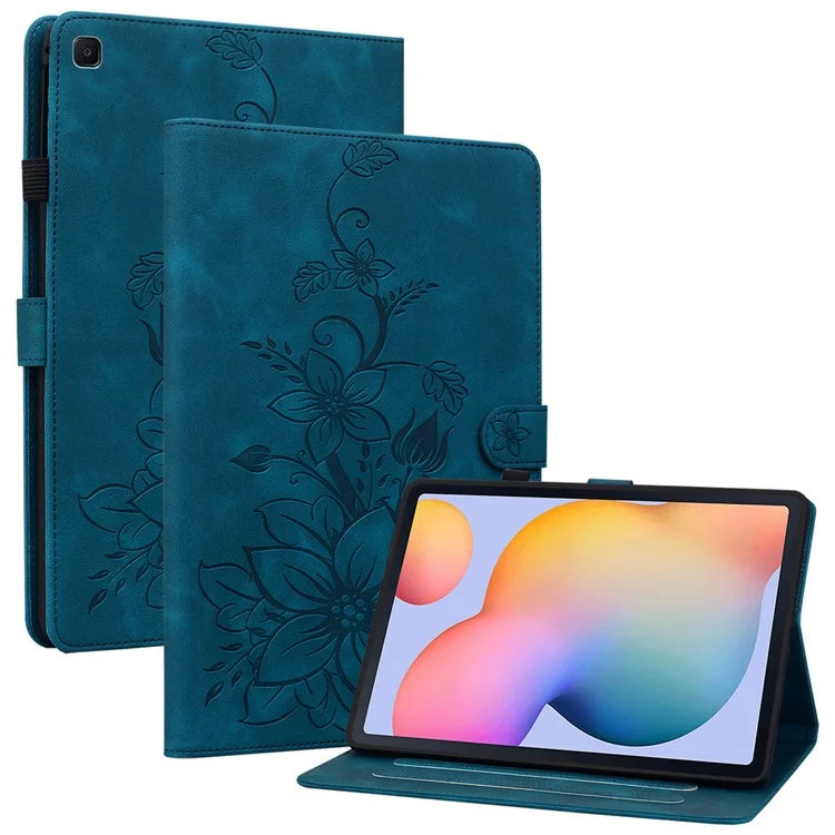 For Samsung Galaxy Tab S6 Lite (2020) / (2022) / (2024) Case Lily Flower Imprint Card Holder Leather Tablet Cover