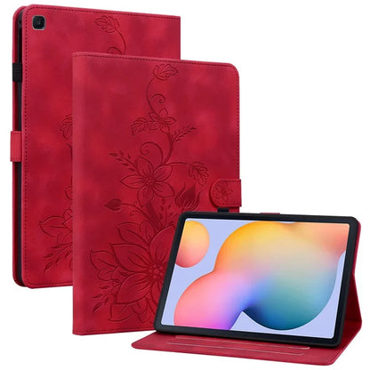 For Samsung Galaxy Tab S6 Lite (2020) / (2022) / (2024) Case Lily Flower Imprint Card Holder Leather Tablet Cover
