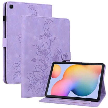 For Samsung Galaxy Tab S6 Lite (2020) / (2022) / (2024) Case Lily Flower Imprint Card Holder Leather Tablet Cover
