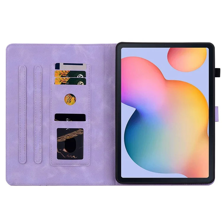 For Samsung Galaxy Tab S6 Lite (2020) / (2022) / (2024) Case Lily Flower Imprint Card Holder Leather Tablet Cover