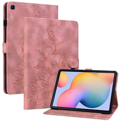 For Samsung Galaxy Tab S6 Lite (2020) / (2022) / (2024) Case Lily Flower Imprint Card Holder Leather Tablet Cover