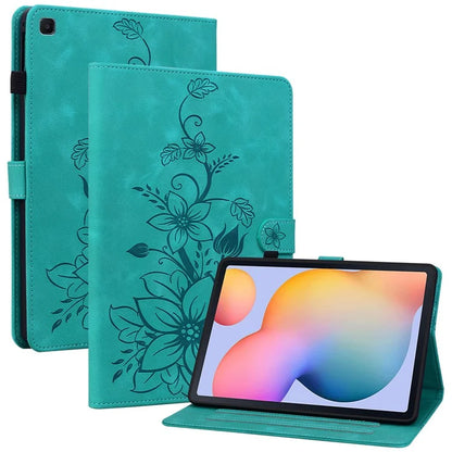 For Samsung Galaxy Tab S6 Lite (2020) / (2022) / (2024) Case Lily Flower Imprint Card Holder Leather Tablet Cover