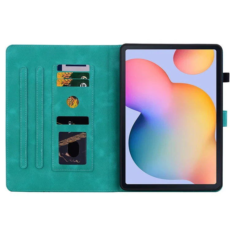 For Samsung Galaxy Tab S6 Lite (2020) / (2022) / (2024) Case Lily Flower Imprint Card Holder Leather Tablet Cover