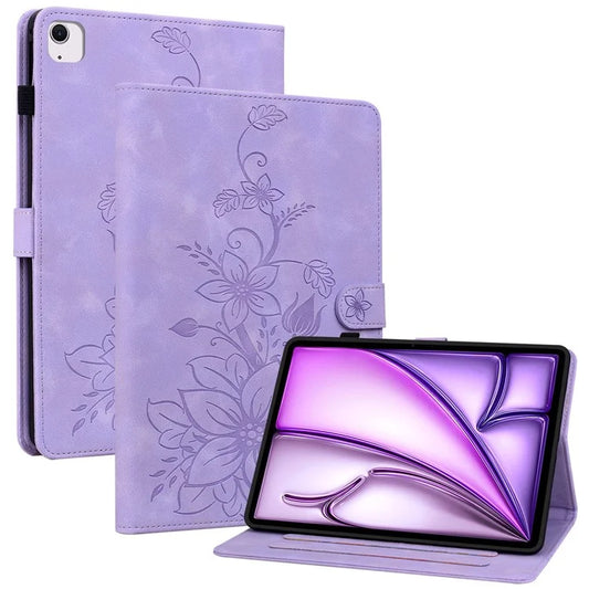 For iPad Air 13 (2024) Case PU Leather Card Holder Stand Tablet Cover Lily Flower Design