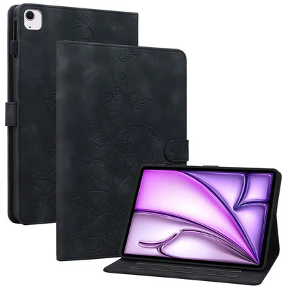 For iPad Air 13 (2024) Case PU Leather Card Holder Stand Tablet Cover Lily Flower Design