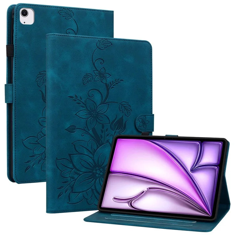 For iPad Air 13 (2024) Case PU Leather Card Holder Stand Tablet Cover Lily Flower Design