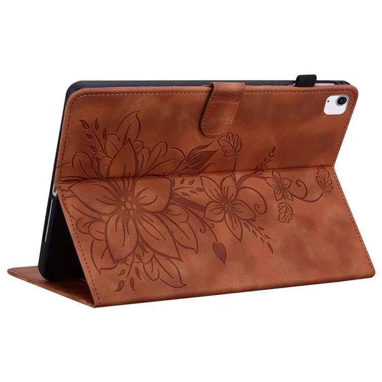 For iPad Air 13 (2024) Case PU Leather Card Holder Stand Tablet Cover Lily Flower Design