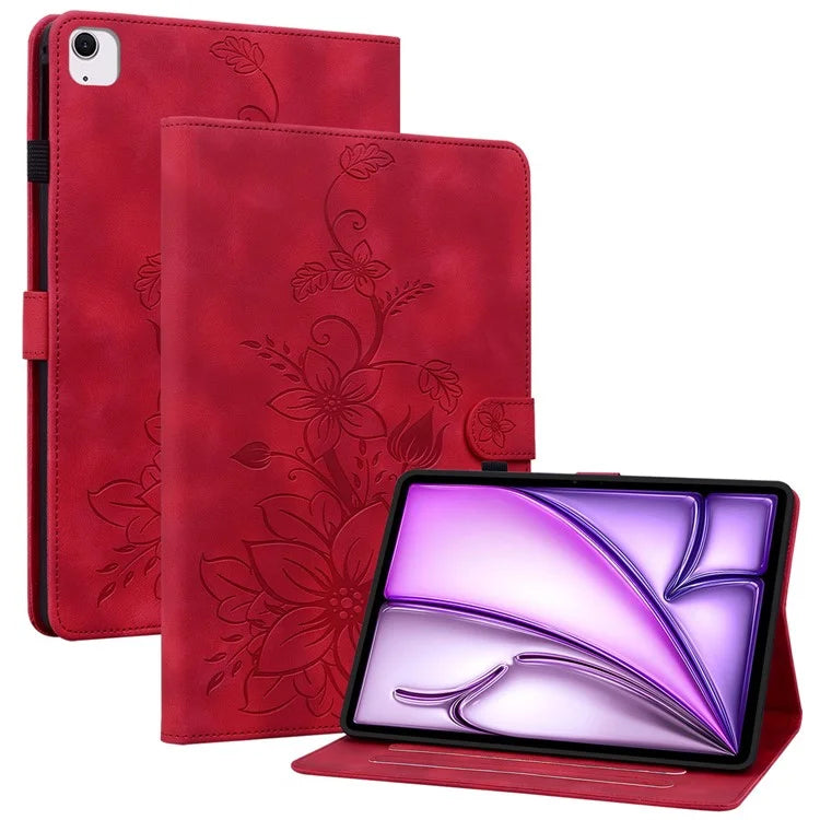 For iPad Air 13 (2024) Case PU Leather Card Holder Stand Tablet Cover Lily Flower Design
