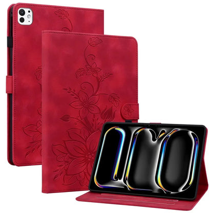 For iPad Pro 11 (2024) Case Lily Flower Design PU Leather Drop Protection Tablet Cover