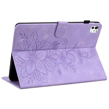 For iPad Pro 11 (2024) Case Lily Flower Design PU Leather Drop Protection Tablet Cover