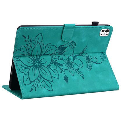 For iPad Pro 11 (2024) Case Lily Flower Design PU Leather Drop Protection Tablet Cover
