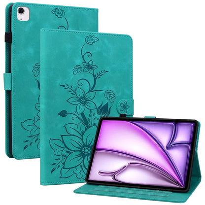 For iPad Air 11 (2024) Case with Card Slots Lily Flower Leather+TPU Full Protection Tablet Cover