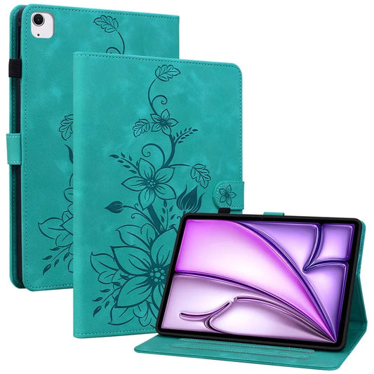 For iPad Air 11 (2024) Case with Card Slots Lily Flower Leather+TPU Full Protection Tablet Cover