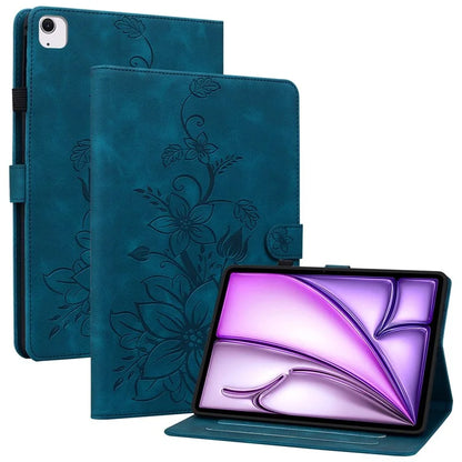 For iPad Air 11 (2024) Case with Card Slots Lily Flower Leather+TPU Full Protection Tablet Cover