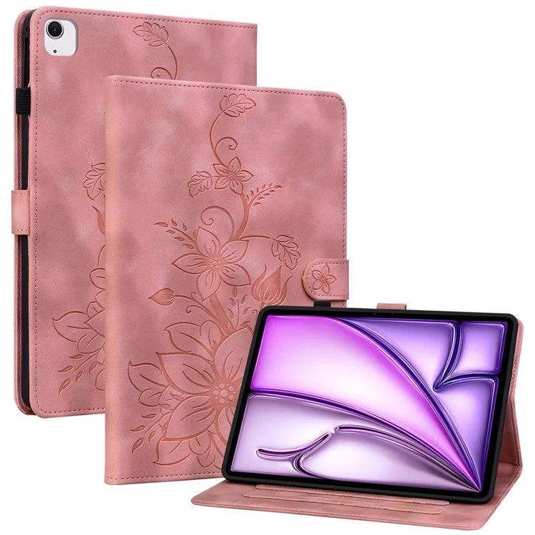 For iPad Air 11 (2024) Case with Card Slots Lily Flower Leather+TPU Full Protection Tablet Cover